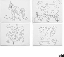 Canvas Wit Stof 30 x 40 x 1,5 cm Om te schilderen dieren (16 Stuks)