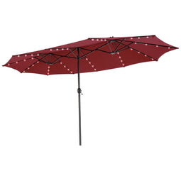 Coast Dubbele Terrasparaplu - 470x280 cm - LED-Verlichting met Zonnepaneel - Wijnrood