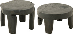 J-Line tafel Rond - hout - zwart - set van 2