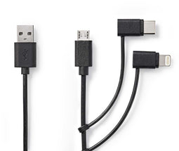 Nedis CCGL60620BK10 - Oplaadkabel - USB-A naar USB-C/Ligtning/Micro-B - Zwart