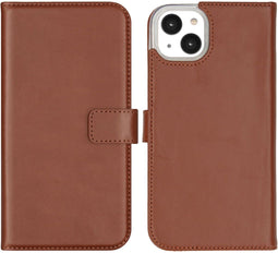 Selencia iPhone 14 Plus - Echt Lederen Bookcase - 3 Pashouders - Lichtbruin