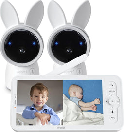 Arenti AINanny - Wifi Babyfoon met 2 Camera's - 5 inch Scherm 2K UHD - Met Slaapliedjes - Alexa & Google (2 stuks)