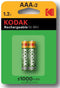 2 x AAA oplaadbare krachtige Kodak batterijen - 1000mAh