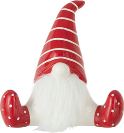 J-Line figuur Kerstman Zittend - keramiek - rood/wit - medium