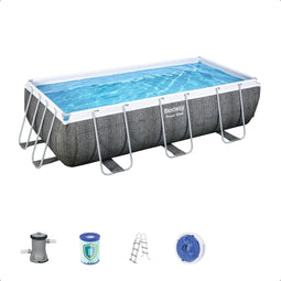Bestway Power Steel - Opzetzwembad 404 x 201 x 100 cm - Inclusief filterpomp en zwembadtrap - Rattanprint
