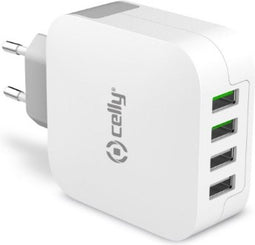 Celly TC4USBTURBO - Lichtnetadapter 4.8A met 4 USB poorten - Wit