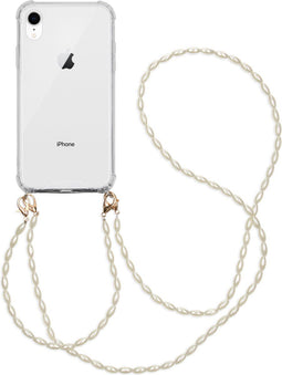 iMoshion Hoesje Geschikt voor iPhone Xr Hoesje Met Koord - iMoshion Backcover met koord + armband - Parels - Transparant