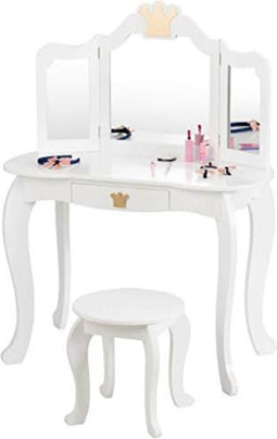 Kaptafel kind - Make up tafel met drievoudig opvouwbare spiegel - Wit - 80 x 42 x 105 cm