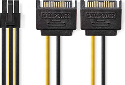 Nedis Interne Voedingskabel - 2x SATA 15-Pins Male - PCI-Express Female - Verguld - 0.20 m - Rond - PVC - Geel / Zwart - Polybag