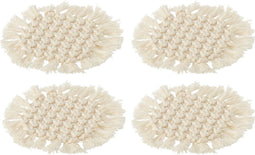 J-Line onderzetter Rond Macramé - polyester - beige - 4 stuks