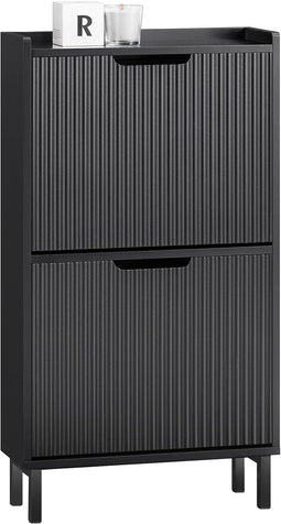 SoBuy FSR177-SCH Schoenenkast - Zwarte Smalle Opbergkast met 4 Planken