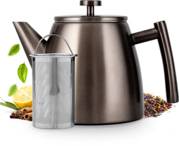 Vaja® Theepot Juliette - Dubbelwandig - 1 Liter - RVS met Filter - Gun Metal