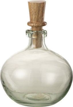 J-Line Rond fles en kurk - glas & hout - transparant - woonaccessoires