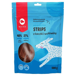 Snack voor honden Maced Duck and beef strips Kalfsvlees Eend 500 g