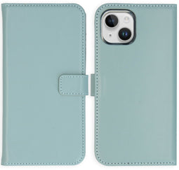 Selencia iPhone 15 - Echt Lederen Bookcase - 3 Pashouders - Air Blue