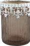 PTMD Chriss Rond Windlicht - H14,5 x Ø11 cm - Glas - Donker bruin