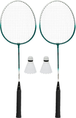 Avento Power Speed Badminton Set - Gehard staal - Inclusief 2 shuttles - Zilver/Groen (2 stuks)