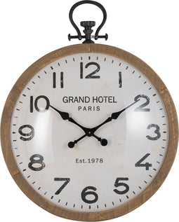 J-Line klok Rond Bol - glas/hout - naturel - small - Ø 92 cm