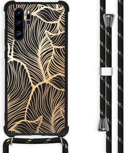 iMoshion Hoesje Geschikt voor Huawei P30 Pro Hoesje Met Koord - iMoshion Design Hoesje met Koord - Goud / Zwart / Golden Leaves