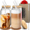 Malmoo Drinkglazen - Set van 4 - 450mL - Inclusief bamboe deksels en herbruikbare rietjes (4 stuks)