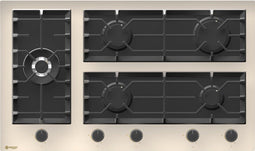 Wiggo WH-G935GR(C) - Inbouw Gaskookplaat - 90cm - 5 Kookzones - Wokbrander - Crème Glas