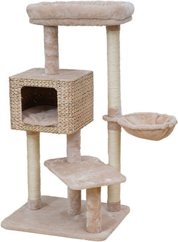 EBI Bogota - Krabpaal - Met waterhyacinth huisje en pluche hangmat - Beige 58 x 48 x 114 cm