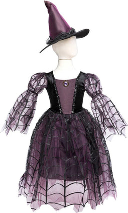 Great Pretenders Verkleedkledij Spider Witch - Heksenjurk met hoed - Paars - Maat 5-6 jaar
