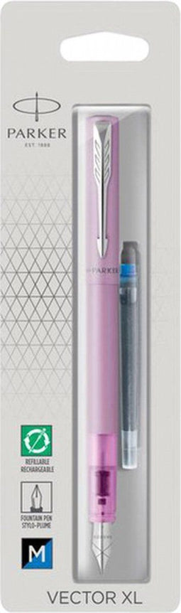 Parker Vector XL vulpen | metallic lila lak op messing met chroom detail | medium penpunt met blauwe inkt navulling