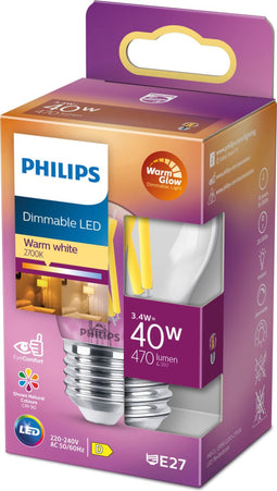 Philips LED Kogellamp Transparant - 40 W - E27 - Dimbaar warmwit licht