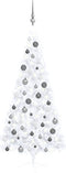 vidaXL - Kunstkerstboom - met - verlichting - en - kerstballen - half - 180 - cm - wit