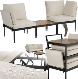 tectake® Magaluf - Loungeset - 5-in-1 tuinset met aluminiumframe - 2 fauteuils en salontafel - Antraciet