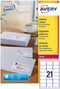 Avery L7160, Adresetiketten, Laser, Ultragrip, wit, 250 vellen, 21 per vel, 63,5 x 38,1 mm