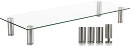 Monitorverhoger - Hoogte verstelbaar - Aluminium met glazen blad - 58 cm x 21 cm x 7.5-9 cm
