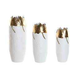 Set van 3 Vazen Home ESPRIT Wit Gouden Metaal 21 x 21 x 55 cm (3 Onderdelen)