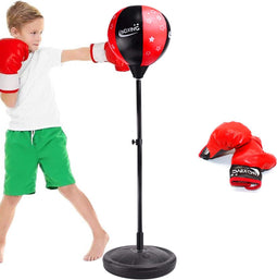 Zoluko Boksbal op Voet - Boksset voor Kinderen - Incl. Bokshandschoenen en Opblaaspomp - Verstelbaar in Hoogte 80-110 cm - Zwart/Rood
