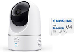 Eufy Security Binnencamera 2K Pan & Tilt - Indoor Cam + SAMSUNG MicroSDXC 64GB PRO
