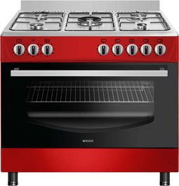 Wiggo WO-E905R - Gasfornuis - 5 Kookzones - 7 Ovenstanden - Wokbrander - Rood Rvs