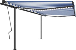 vidaXL - Luifel - handmatig - uittrekbaar - met - LED - 4x3,5 - m - blauw - en - wit