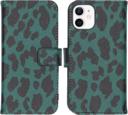 iMoshion Hoesje Geschikt voor iPhone 12 Mini Hoesje Met Pasjeshouder - iMoshion Design Softcase Bookcase - Zwart / Meerkleurig / Groen / Green Leopard