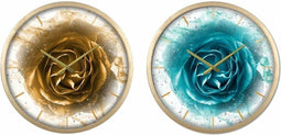 Muurklok DKD Home Decor Kristal Gouden Turkoois Ijzer Modern (2 Stuks) (40 x 6 x 40 cm)