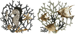 Wanddecoratie Home ESPRIT Gouden Zilverkleurig Koraal Mediterrane 49,5 x 5 x 48,3 cm (2 Stuks)