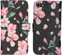 iMoshion Hoesje Geschikt voor iPhone 7 / 8 / SE (2020) / SE (2022) Hoesje Met Pasjeshouder - iMoshion Design Softcase Bookcase - Zwart / Roze / Blossom Watercolor Black