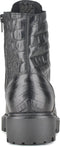 PS Poelman Leta - Dames Leren Enkellaarzen met Veters en Rits - Chunky Plateauzool - Zwart Croco