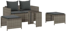 vidaXL - 5-delige - Tuinbankstel - met - kussens - stapelbaar - poly - rattan - grijs
