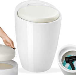 tectake® Badkamerkruk Rond - ABS-Kunststof - Opbergruimte en Zitkussen - Wit (Nr. 402077)