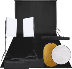vidaXL - Fotostudioset - met - verlichtingsset, - achtergrond - en - reflector