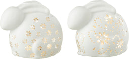 J-Line decoratielamp Konijn Bloemen - glas - wit - small - LED lichtjes - 2 stuks