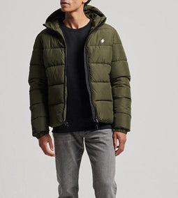 Superdry SL Hooded Longline Puffer - Heren Jas - Slim-Fit - Donkergroen