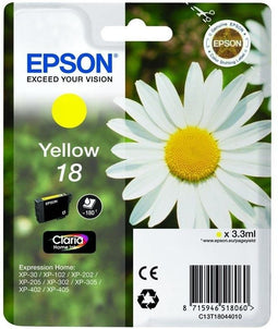 Epson C13T18044022 - Inktcartridge - Vegen- en vervagingsbestendig - Geel