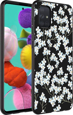 iMoshion Hoesje Geschikt voor Samsung Galaxy A71 Hoesje Siliconen - iMoshion Design hoesje - Wit / Zwart / White Flowers